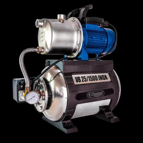 VB 25/1500 INOX Domestic waterwork, with INOX steel impeller, casing and pressure tank, 1500 W, 6.300 l/h, 4,8 bar, 25 L