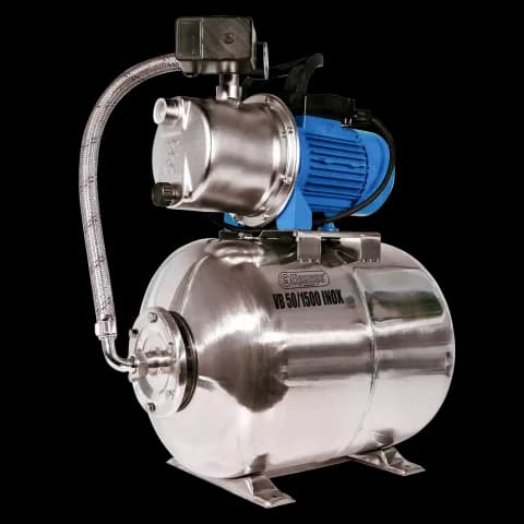 VB 50/1500 INOX Domestic waterwork, with INOX steel impeller, casing and pressure tank, 1500 W, 6.300 l/h, 4,8 bar, 50 L